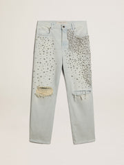 Golden Goose Women's bleached jeans with cabochon crystals