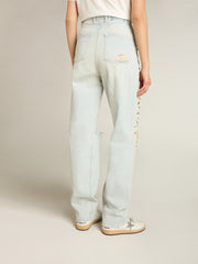 Golden Goose Women's bleached jeans with cabochon crystals