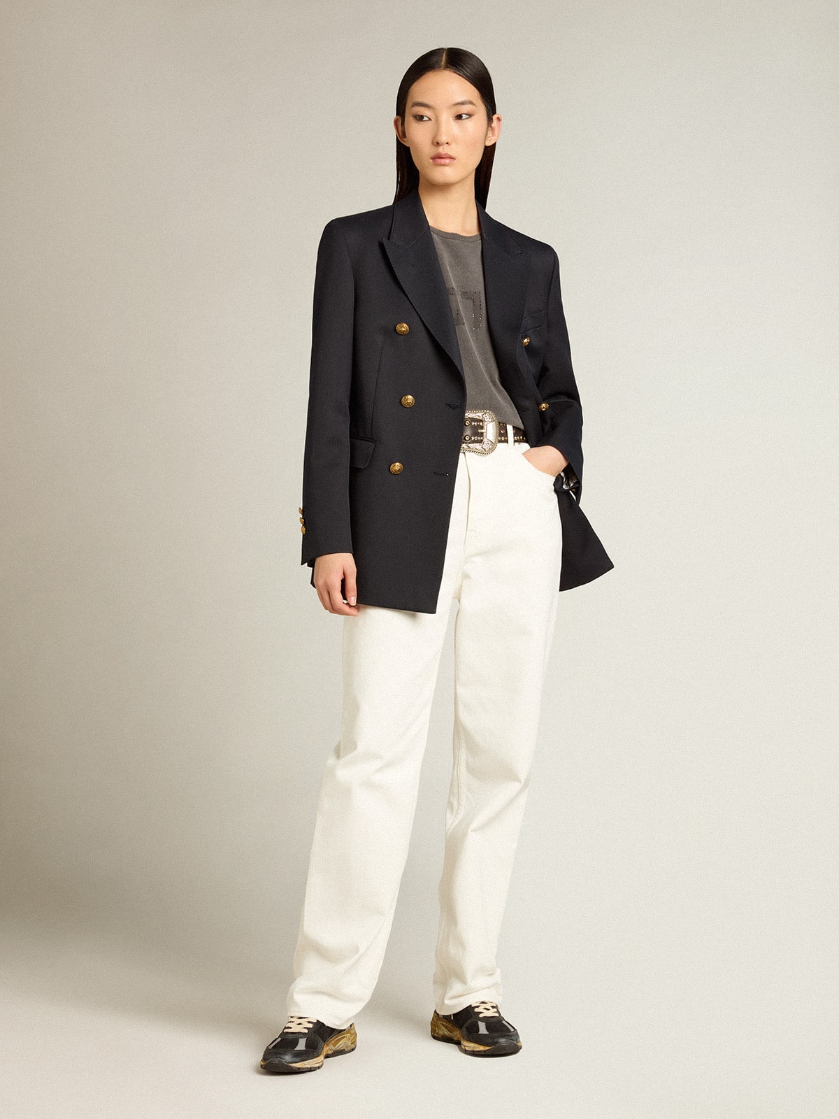 Golden Goose Women's optical white-colored cotton denim pants