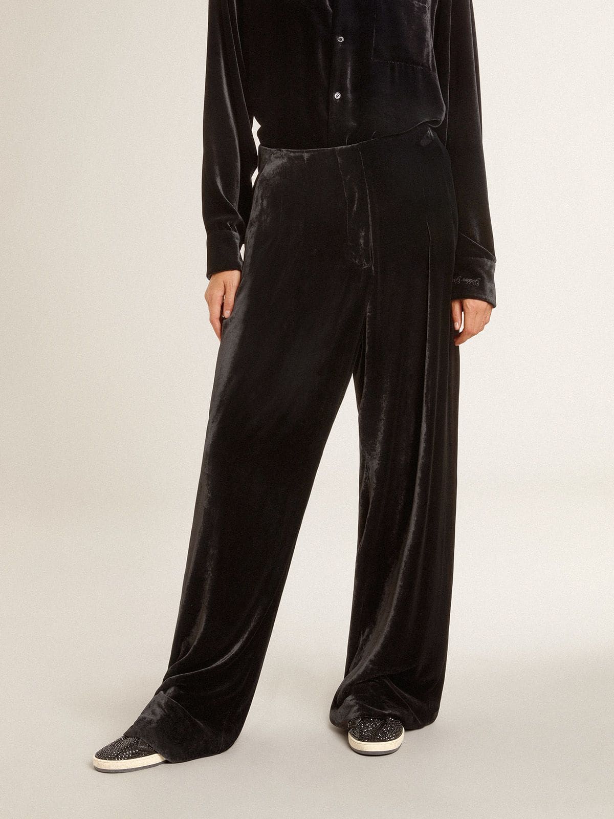 Golden Goose Black velvet-effect pants