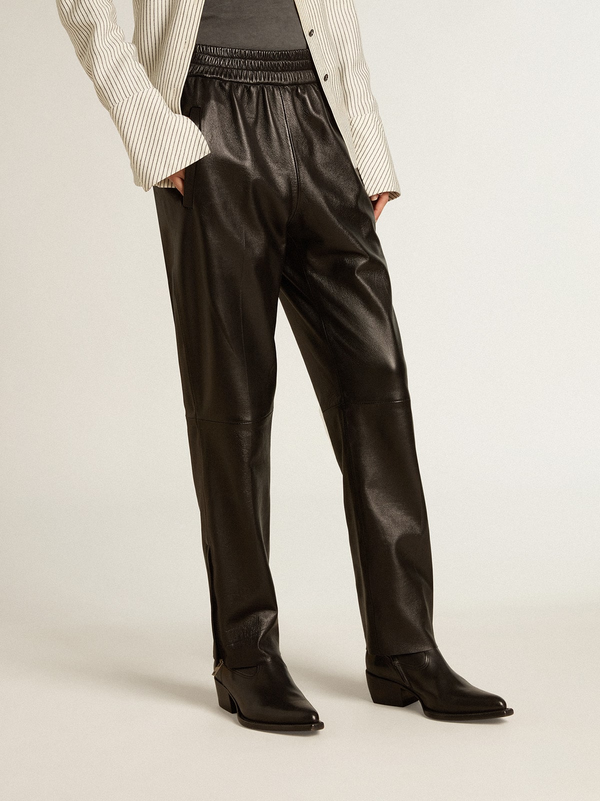 Golden Goose Black joggers in nappa leather with zip at the base