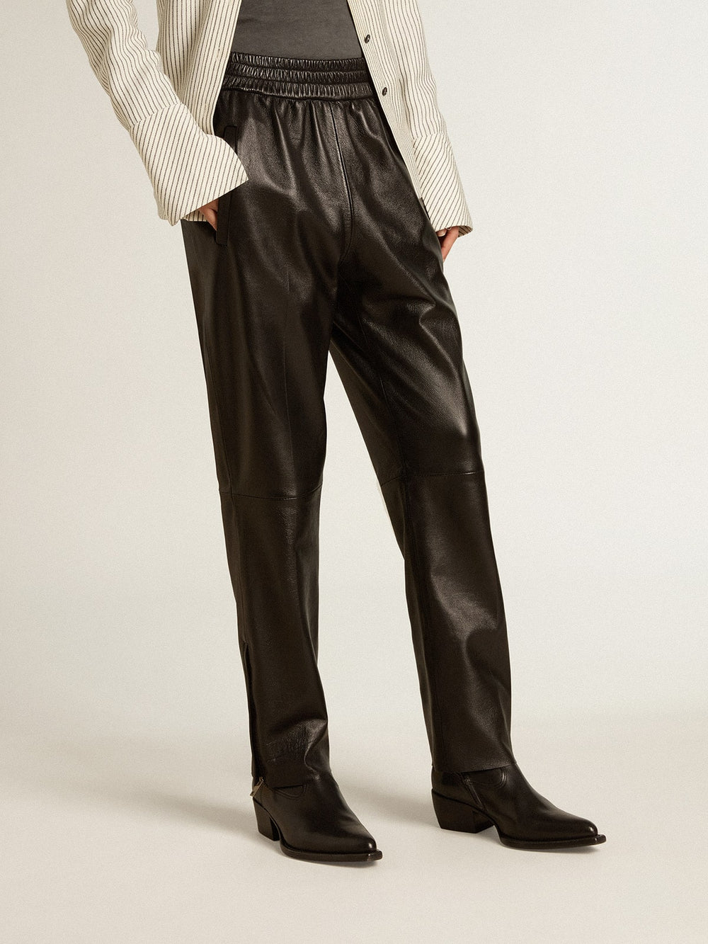 Golden Goose Black joggers in nappa leather with zip at the base
