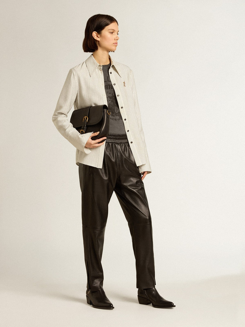 Golden Goose Black joggers in nappa leather with zip at the base