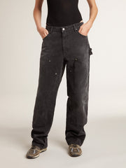 Golden Goose Women's distressed black cotton jeans with front patches