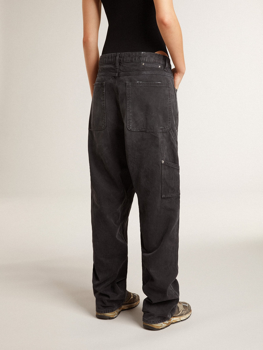 Golden Goose Women's distressed black cotton jeans with front patches