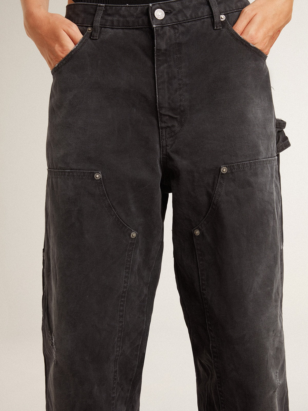 Golden Goose Women's distressed black cotton jeans with front patches