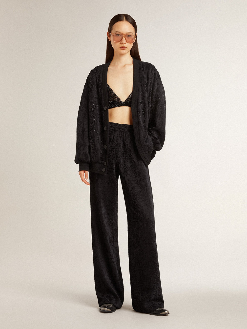 Golden Goose Women's black joggers with a tone-on-tone toile de jouy print