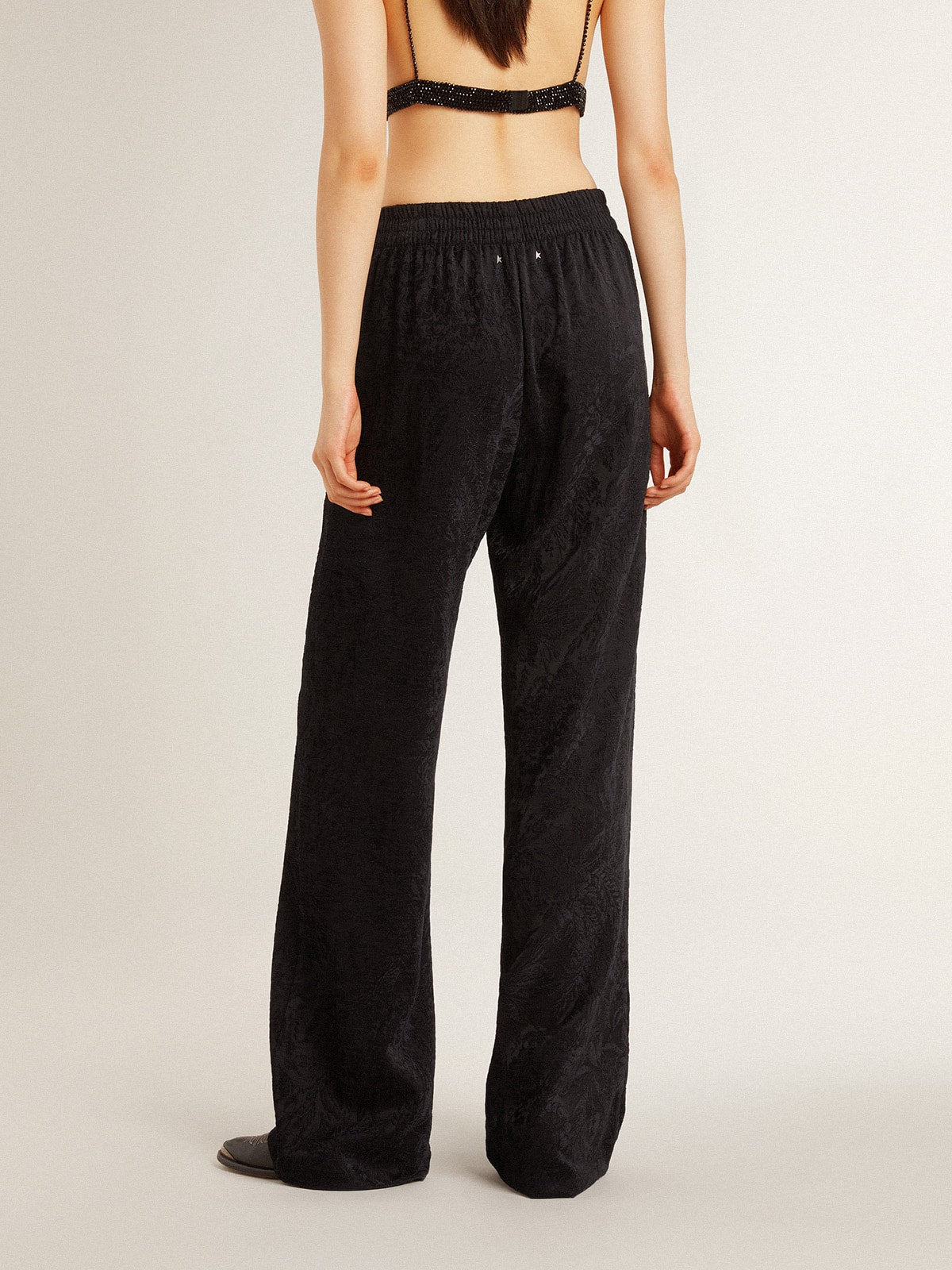 Golden Goose Women's black joggers with a tone-on-tone toile de jouy print