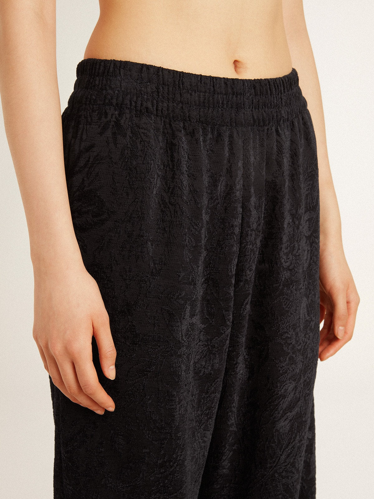 Golden Goose Women's black joggers with a tone-on-tone toile de jouy print