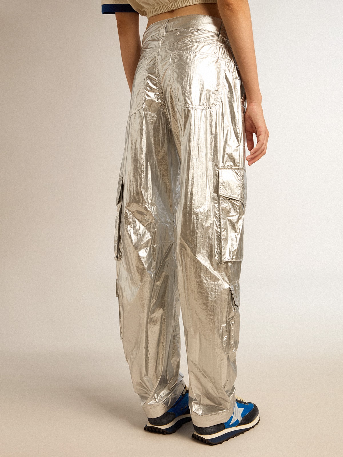 Golden Goose Women’s cargo pants in silver technical fabric
