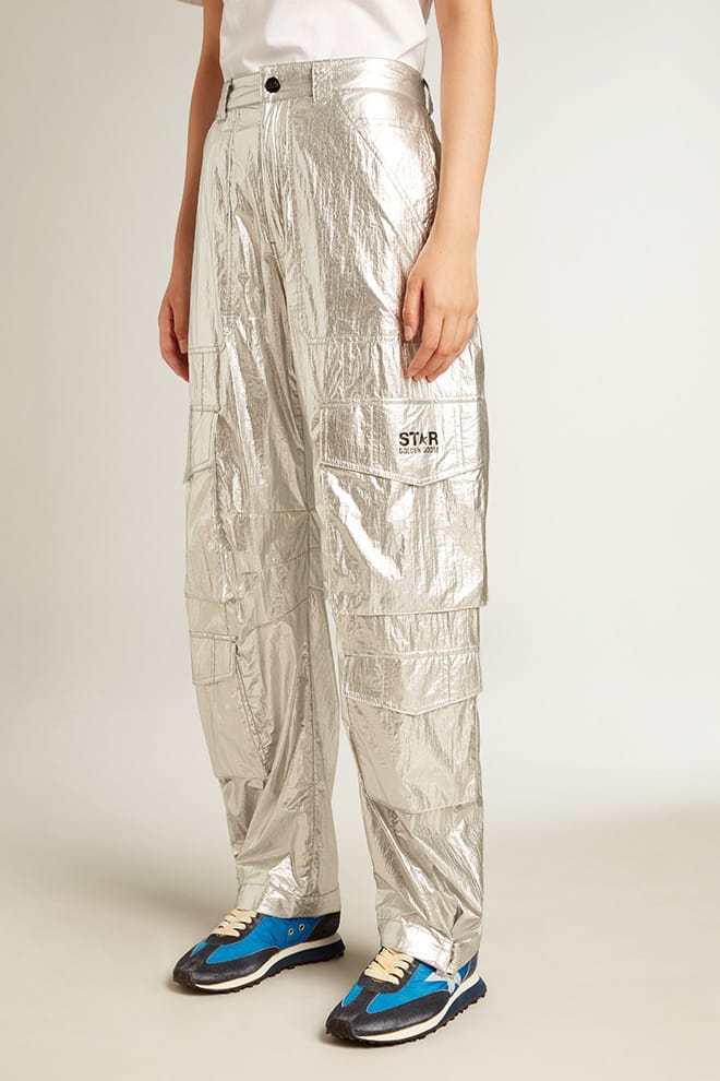 Golden Goose Cargo pants in silver technical fabric