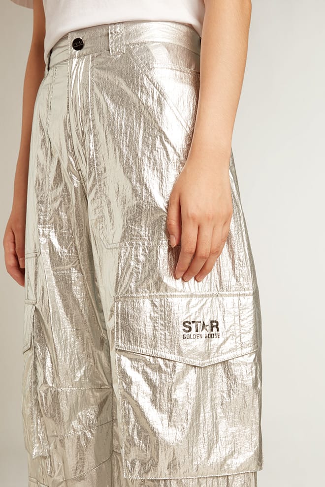Golden Goose Cargo pants in silver technical fabric