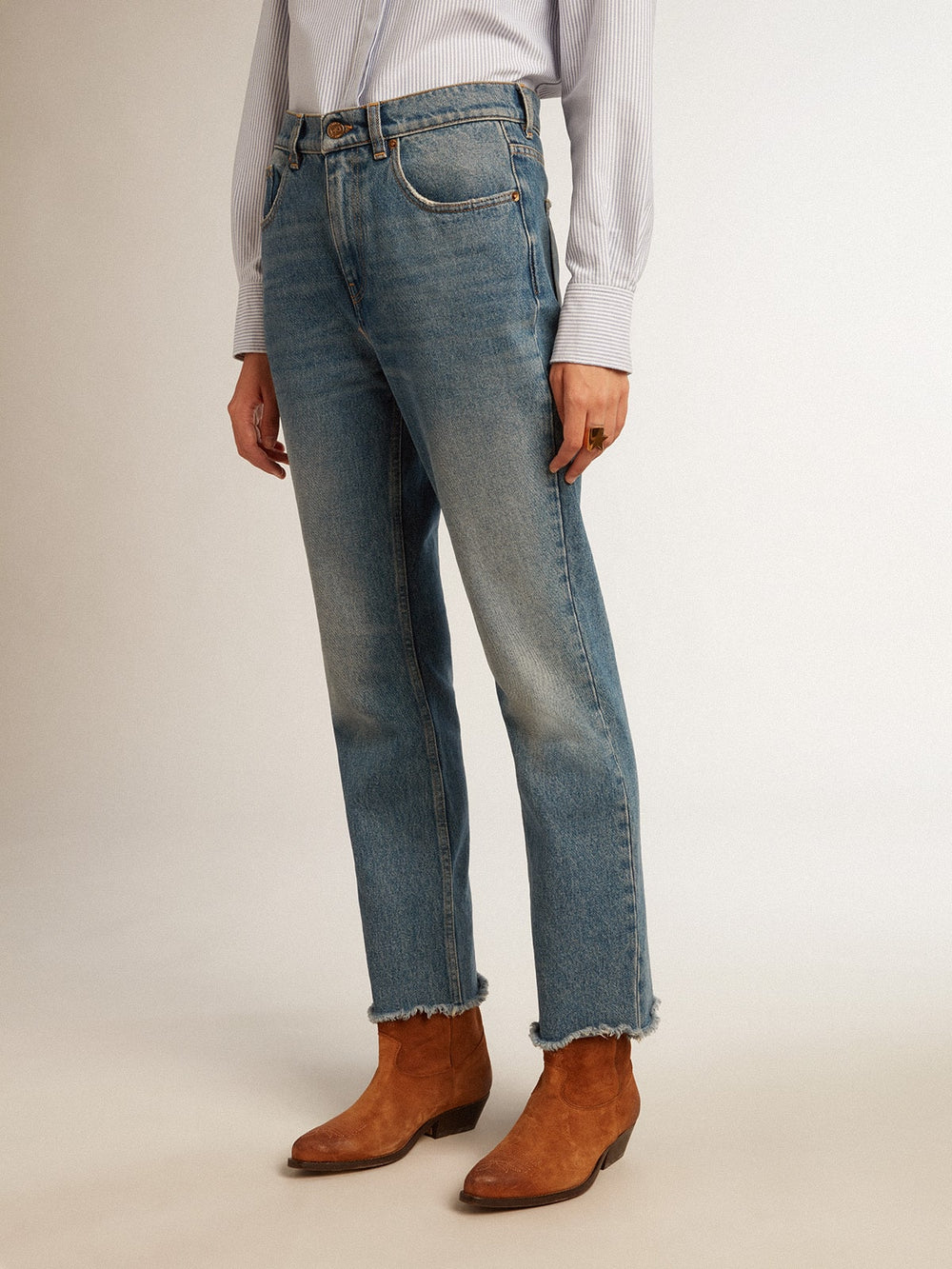 Golden Goose Women's cropped flared jeans with medium wash