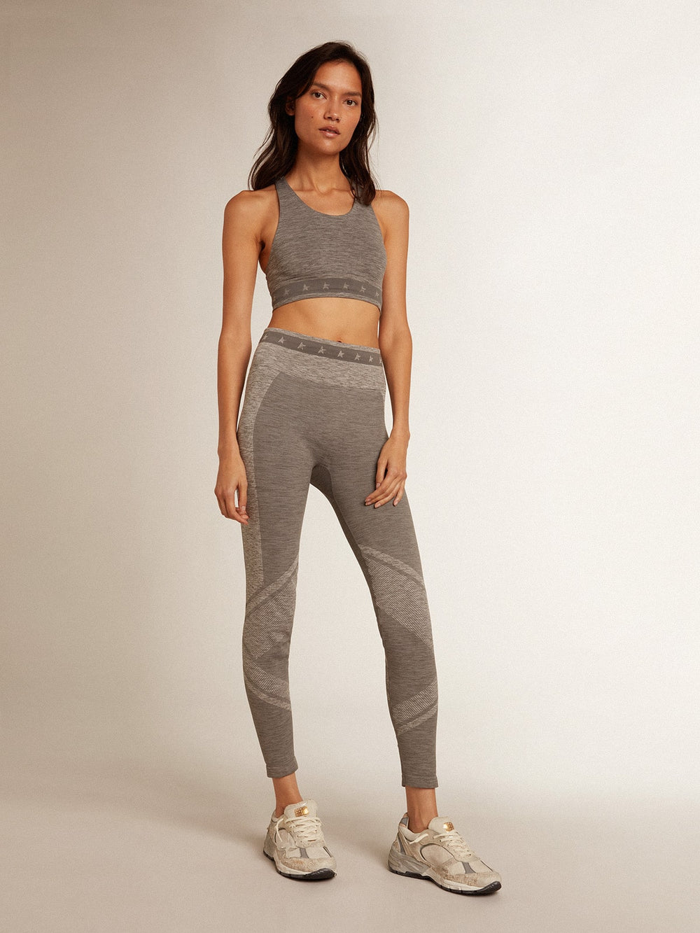 Golden Goose Women’s gray melange leggings with mixed stitching