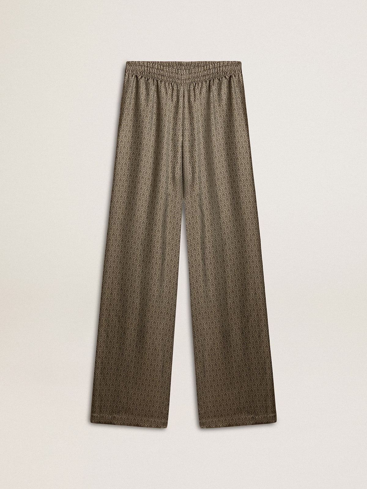 Golden Goose Women's green viscose-blend silk pants with floral pattern