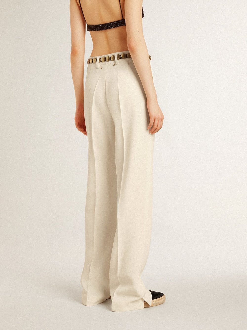 Golden Goose Women's loose pants in worn-white tailored fabric