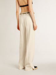 Golden Goose Women's loose pants in worn-white tailored fabric