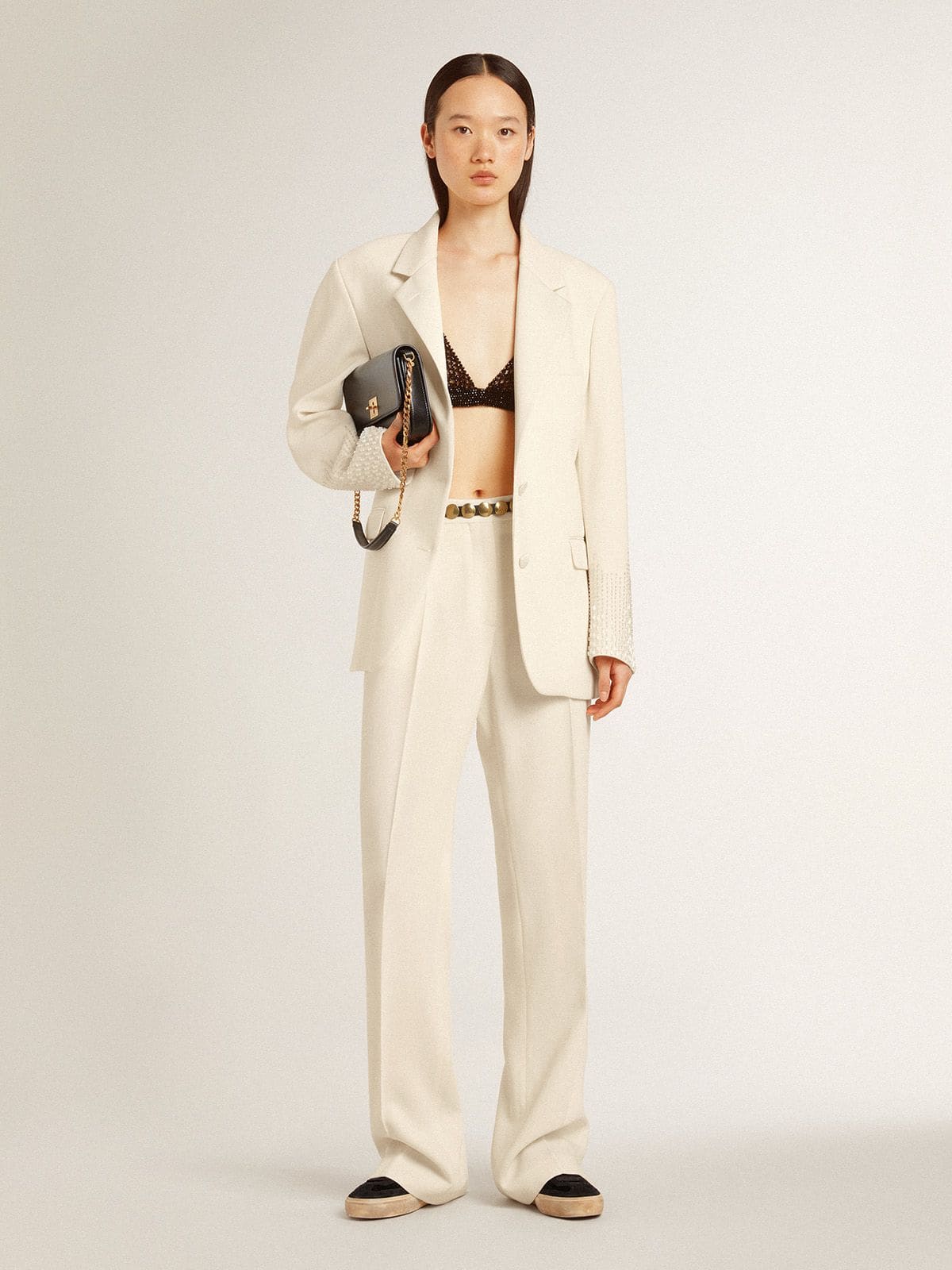 Golden Goose Women's loose pants in worn-white tailored fabric