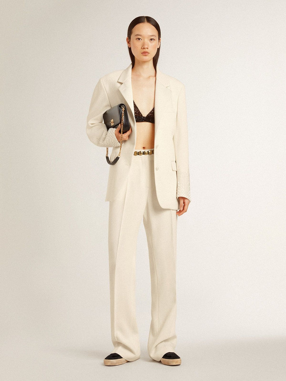 Golden Goose Women's loose pants in worn-white tailored fabric
