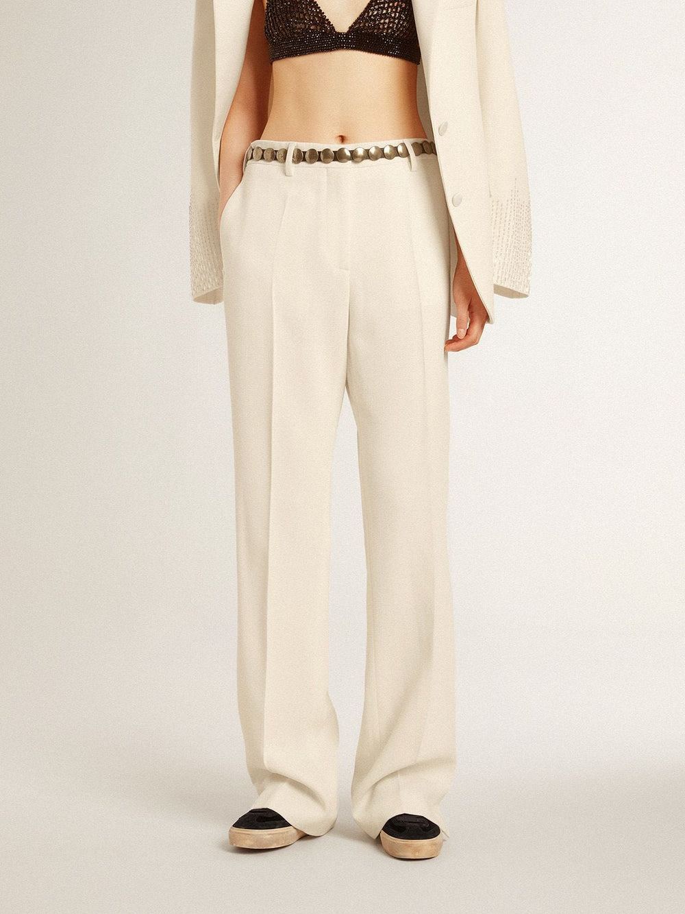 Golden Goose Women's loose pants in worn-white tailored fabric