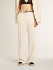Golden Goose Women's loose pants in worn-white tailored fabric