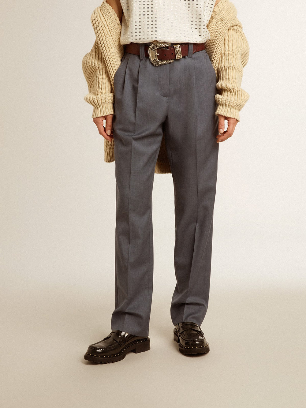 Golden Goose Women's loose pants in baby blue wool