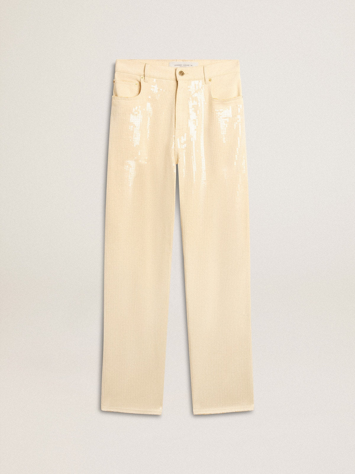 Golden Goose Ecru pants with transparent all-over sequins