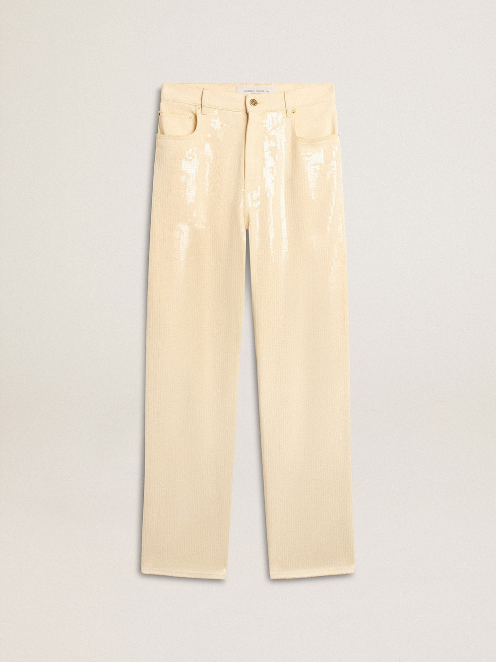 Golden Goose Ecru pants with transparent all-over sequins
