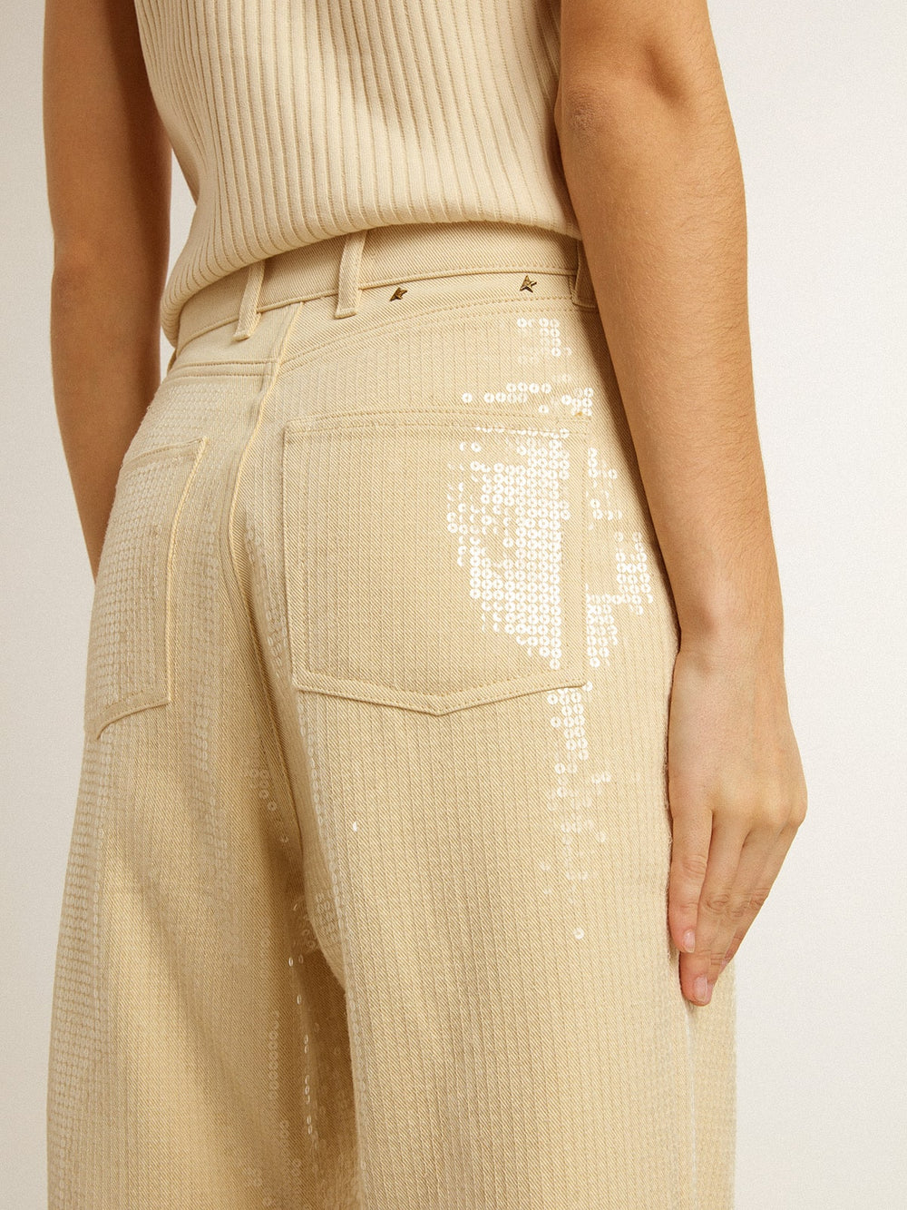Golden Goose Ecru pants with transparent all-over sequins