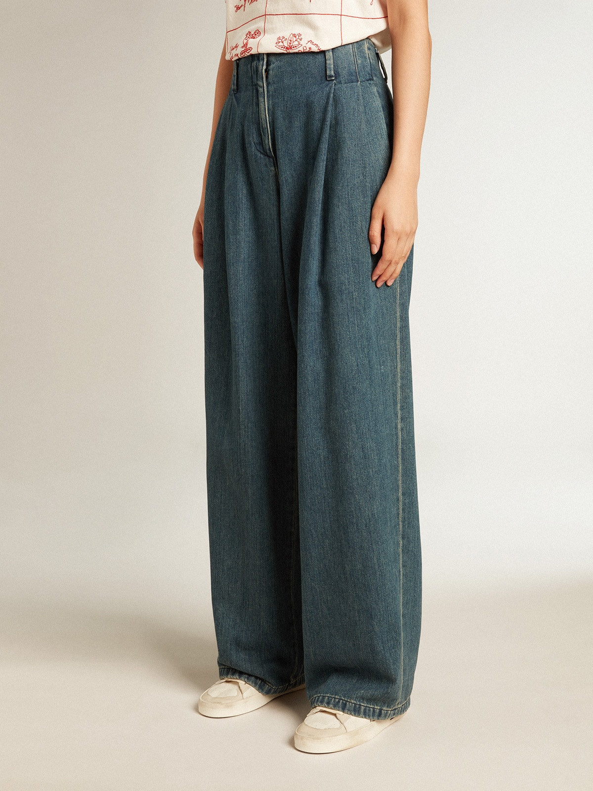 Golden Goose Women’s blue cotton pleated pants