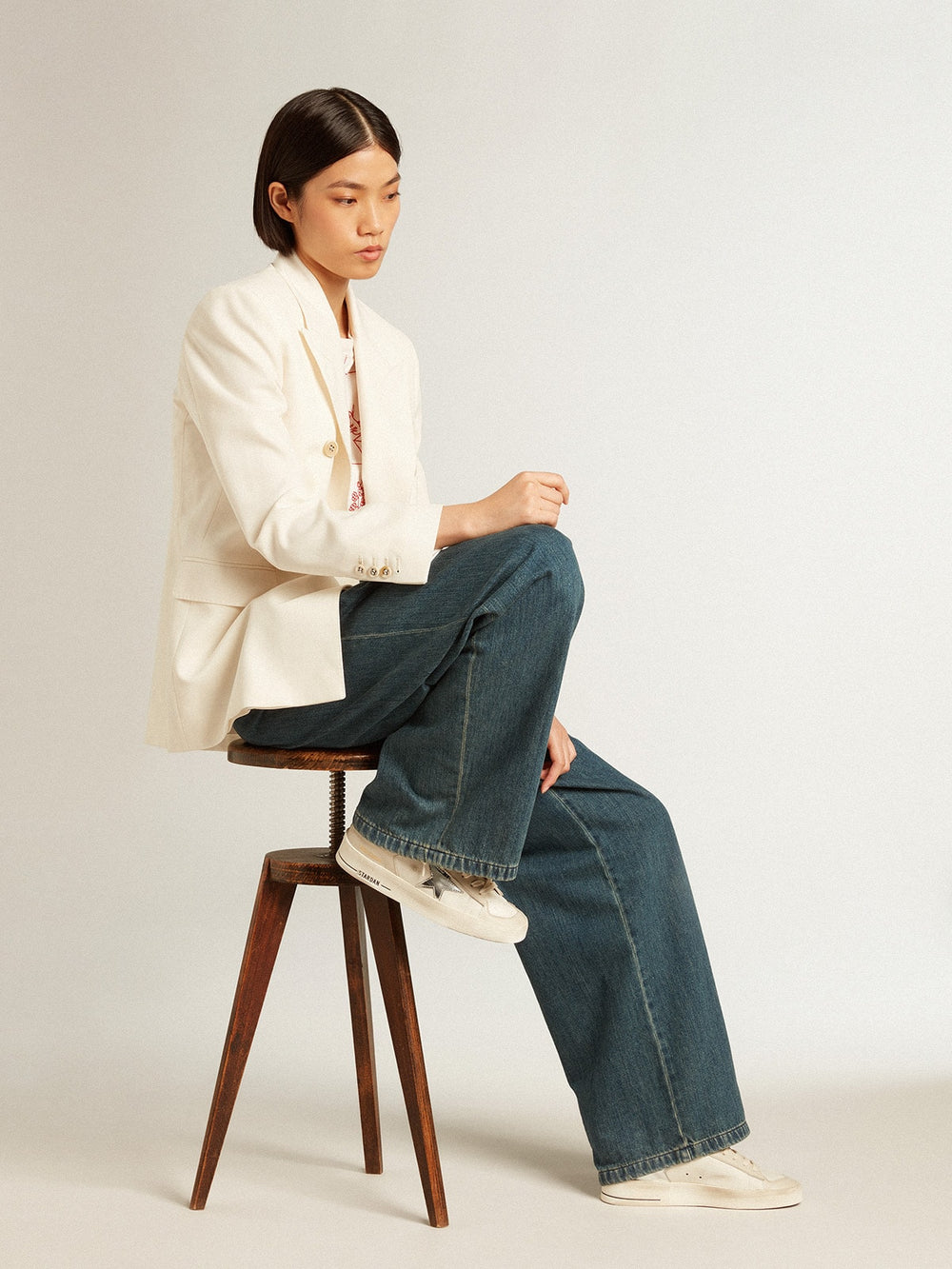 Golden Goose Women’s blue cotton pleated pants