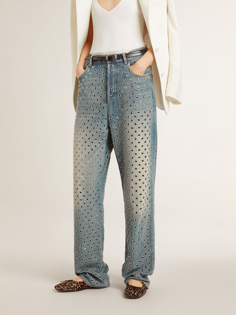 Golden Goose Women's washed jeans with all-over eyelets