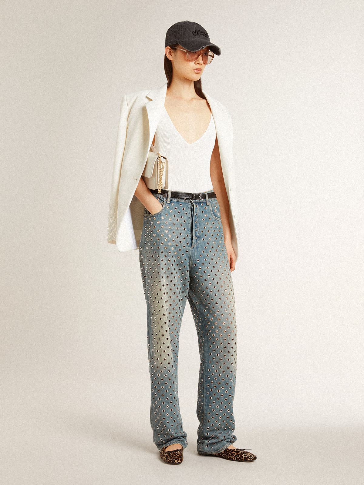 Golden Goose Women's washed jeans with all-over eyelets