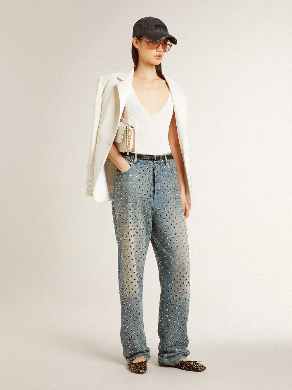 Golden Goose Women's washed jeans with all-over eyelets