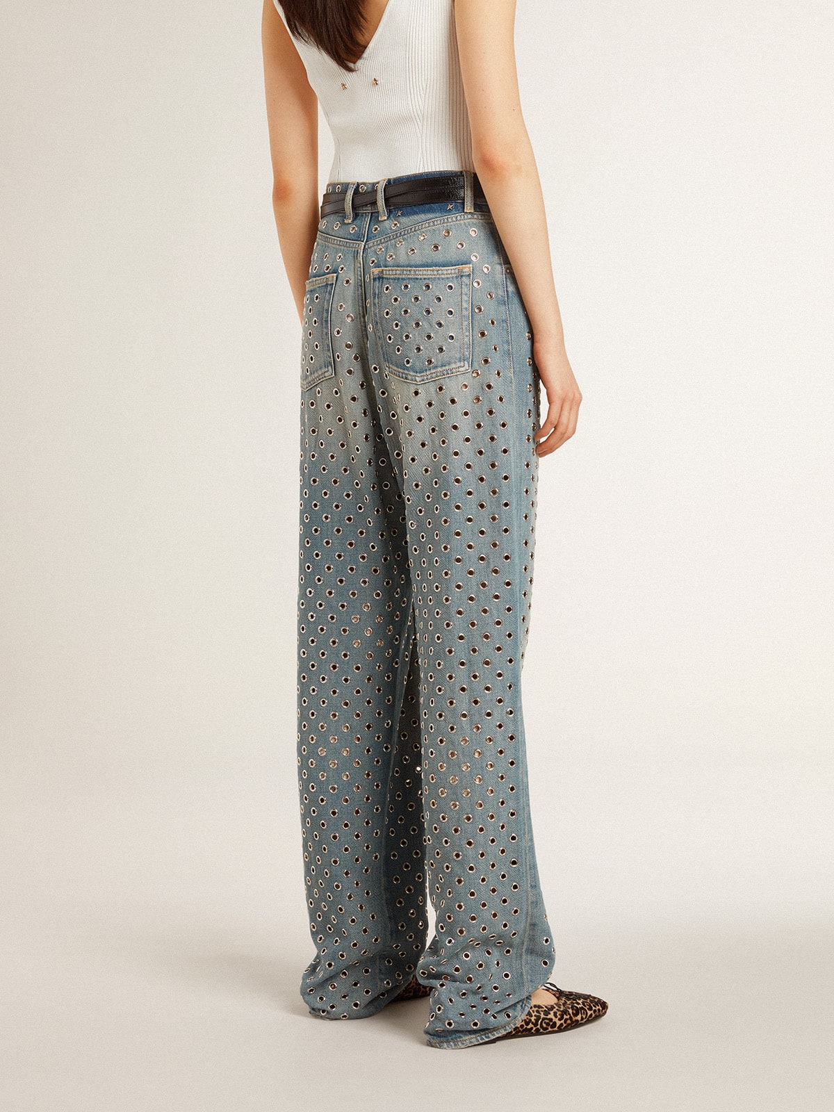 Golden Goose Women's washed jeans with all-over eyelets
