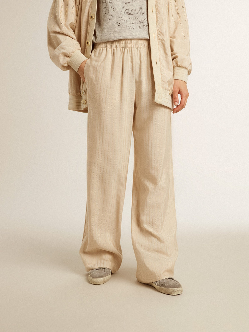 Golden Goose Women's light beige silk and viscose joggers