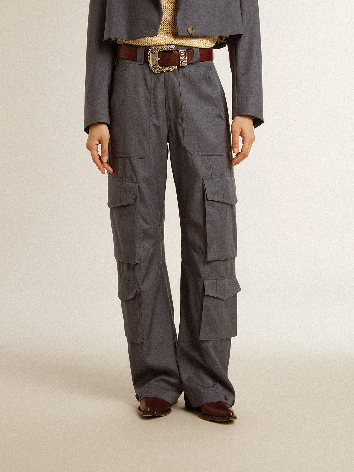 Golden Goose Women's cargo pants in baby blue wool