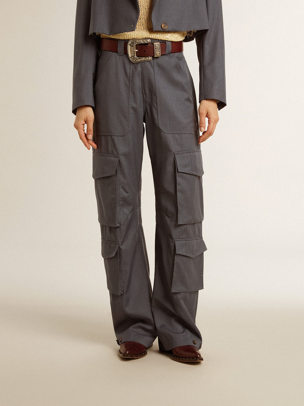 Golden Goose Women's cargo pants in baby blue wool