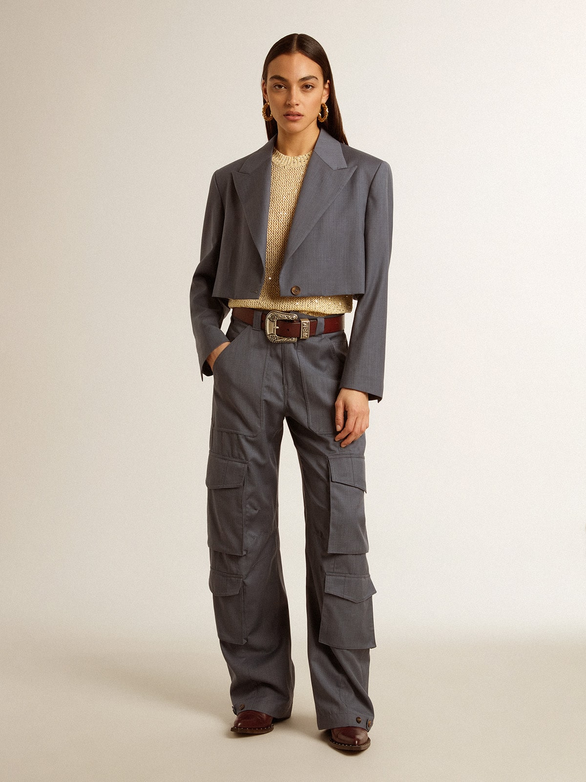 Golden Goose Women's cargo pants in baby blue wool