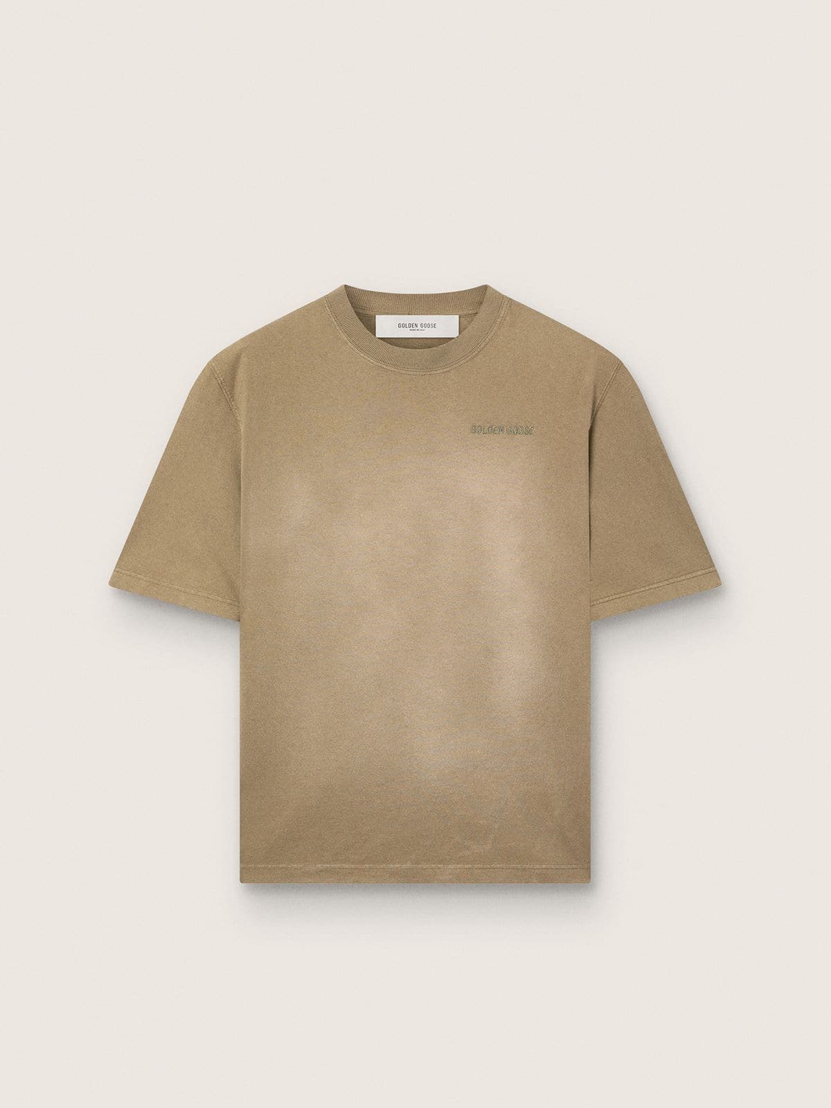 Golden Goose Unisex T-shirt in beige cotton jersey with embroidered logo