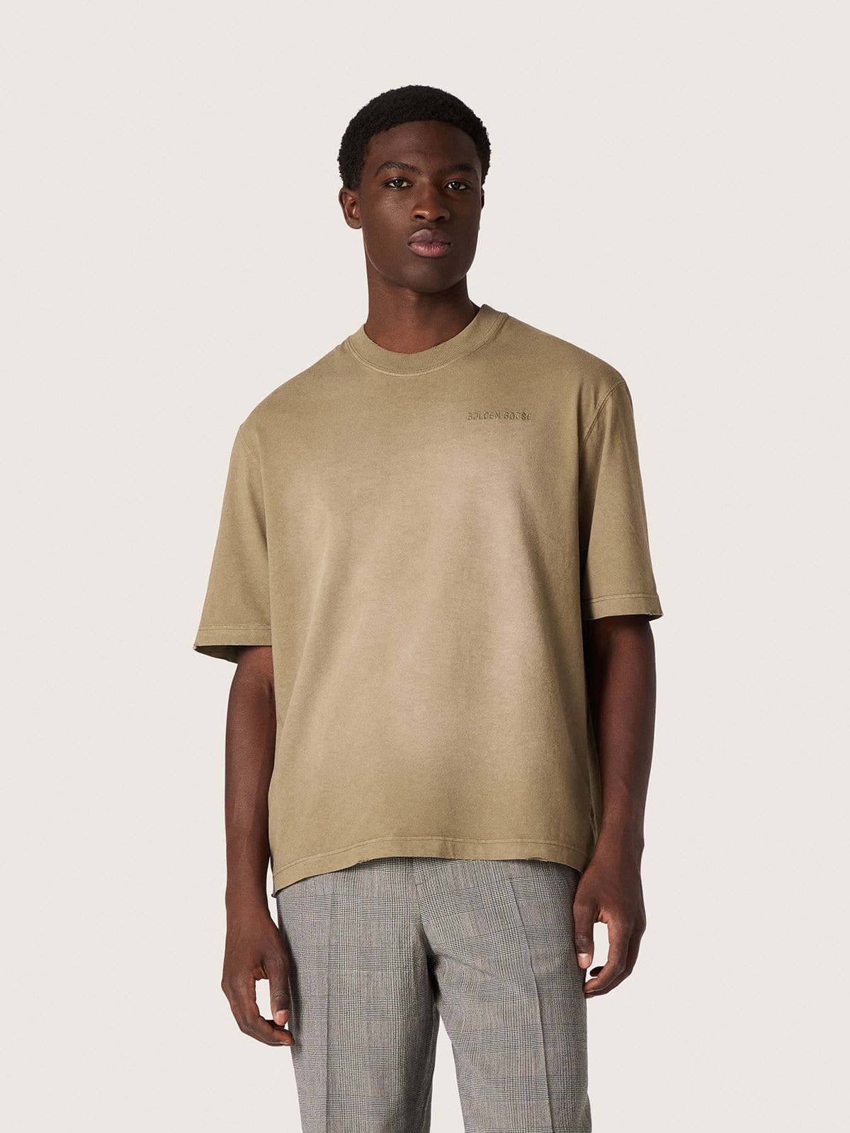 Golden Goose Unisex T-shirt in beige cotton jersey with embroidered logo