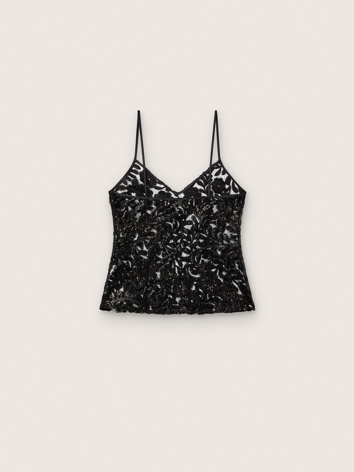 Golden Goose Women's top in black tulle with floral pattern in black sequins