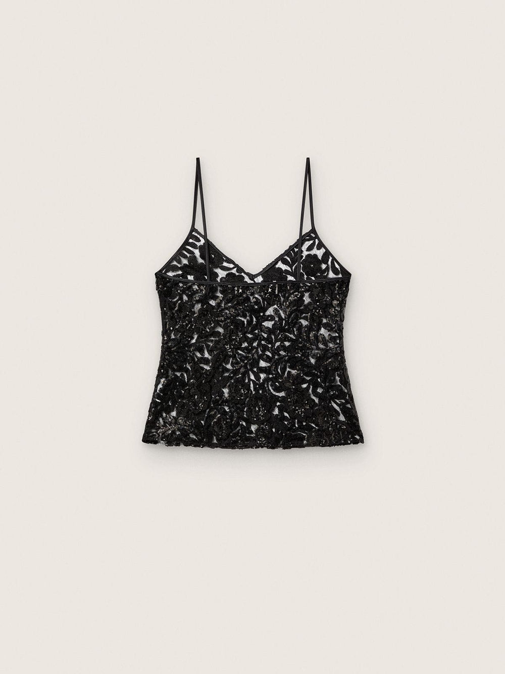 Golden Goose Women's top in black tulle with floral pattern in black sequins