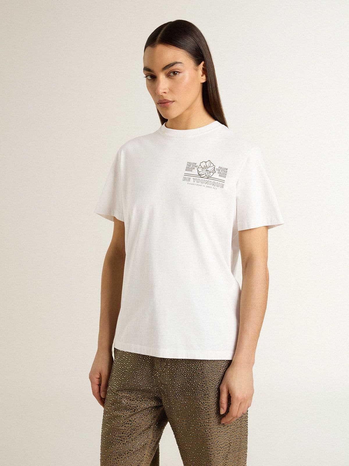 Golden Goose Women's white T-shirt with black print on the chest