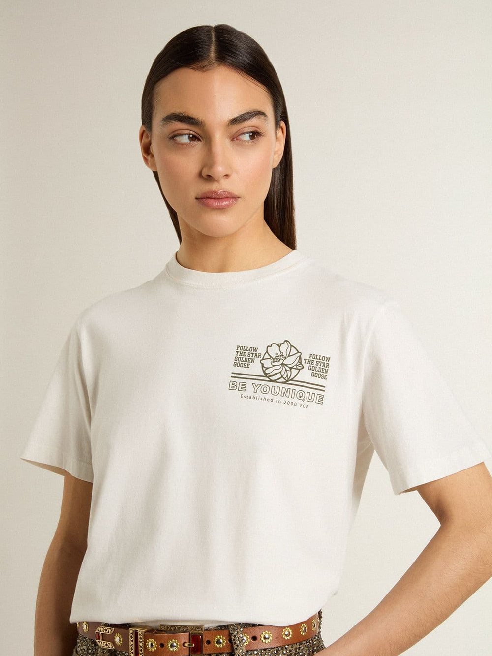 Golden Goose Women's white T-shirt with black print on the chest