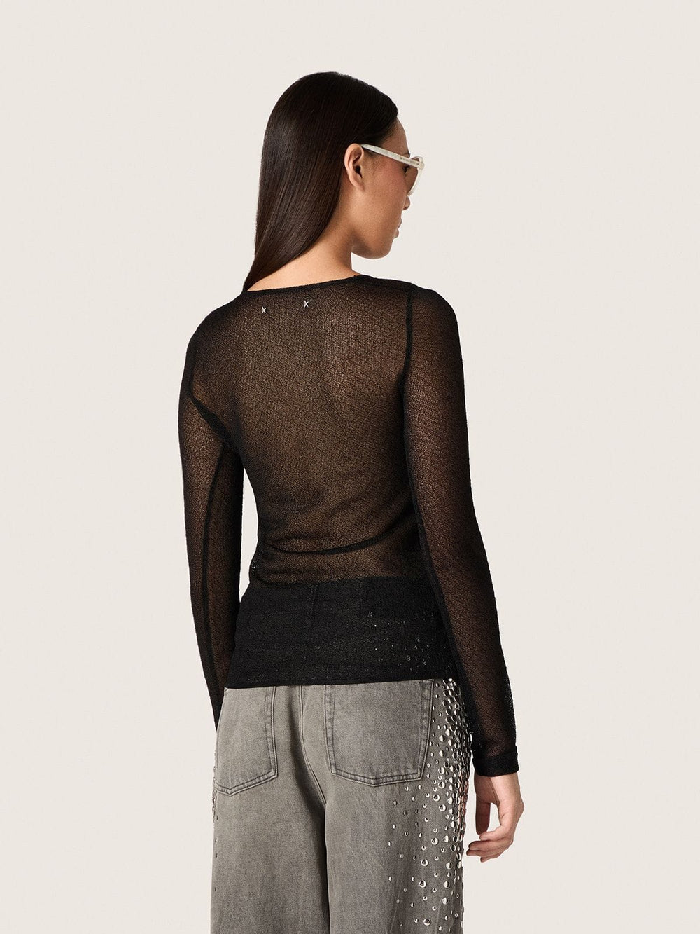 Golden Goose Women's crew-neck sweater with black floral jacquard pattern