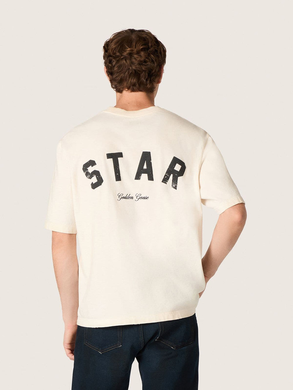 Golden Goose Star unisex cotton T-shirt in vintage white with black print on the back