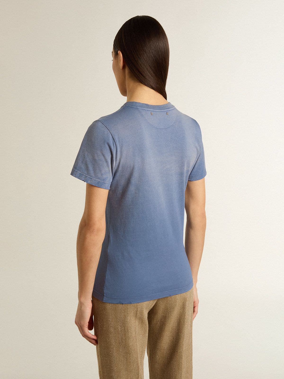 Golden Goose Women's faded light blue T-shirt with print on the chest