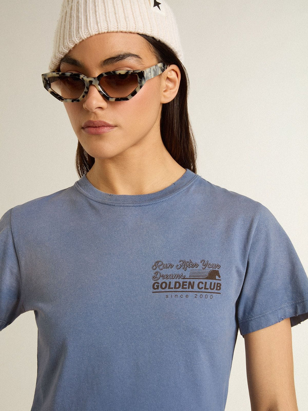 Golden Goose Women's faded light blue T-shirt with print on the chest
