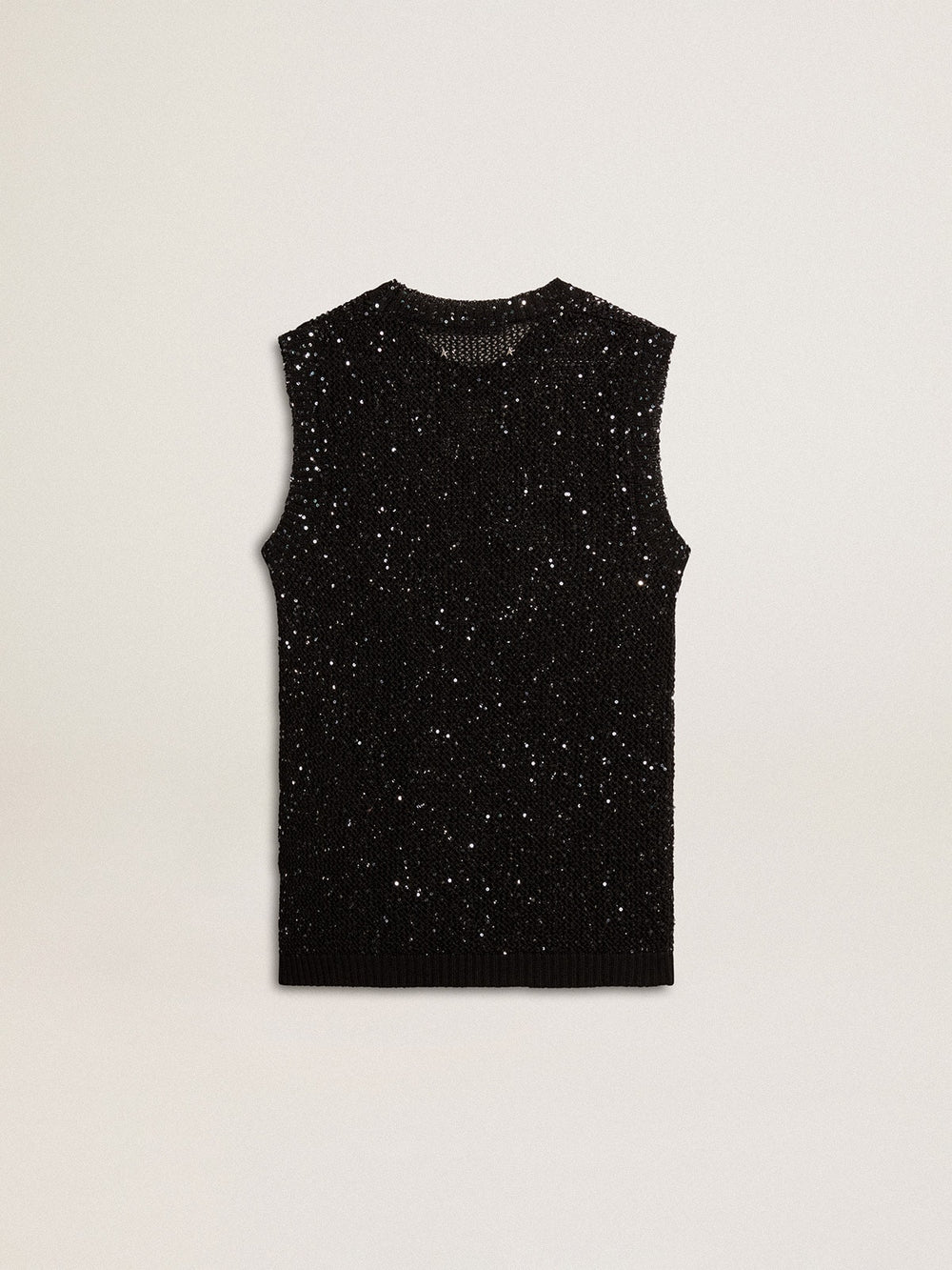 Golden Goose Black mesh knit top with sequins and contrasting details